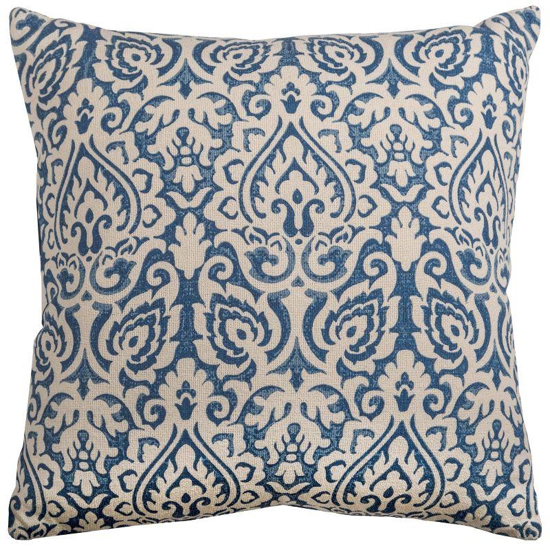 22"x22" Oversize Dulane Damask Poly Filled Square Throw Pillow Blue - Rizzy Home: Indoor Cotton Canvas with Hidden Zipper
