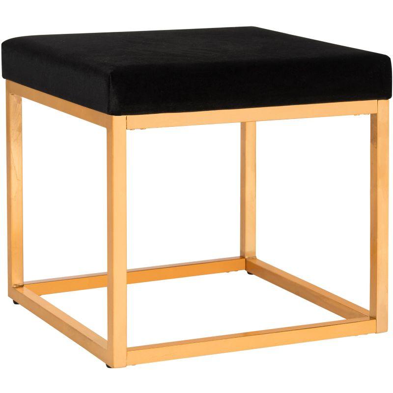 Rowan Contemporary Glam Square Ottoman - Black/Gold - Safavieh