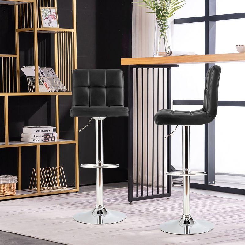 Costway Set of 2 Bar Stools PU Leather Adjustable Barstool Swivel Pub Chairs Black Full Back
