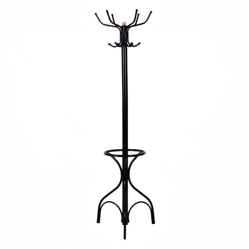 Black Metal Coat Rack with Umbrella Stand and Hooks