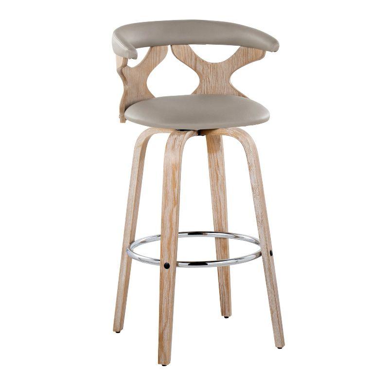 Set of 2 Gardenia Barstools White Wash/Light Gray PU: LumiSource, Fixed-Height, Swivel, Contemporary Design