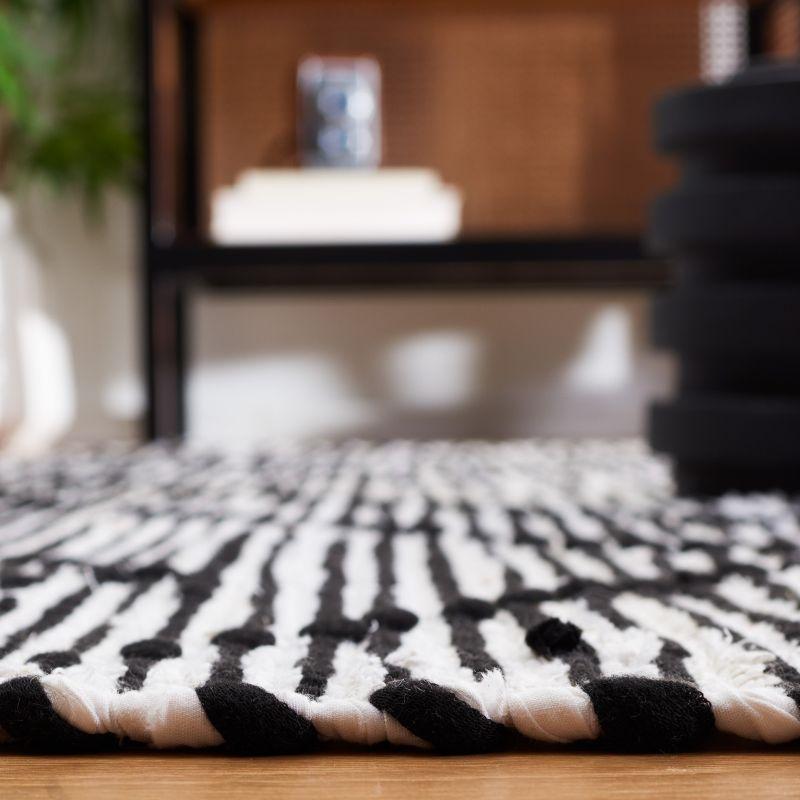 Black and White Striped Wool Cotton 4' x 6' Rug