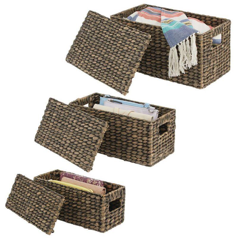 mDesign Woven Water Hyacinth Storage Basket, Lid/Handles, Set of 3