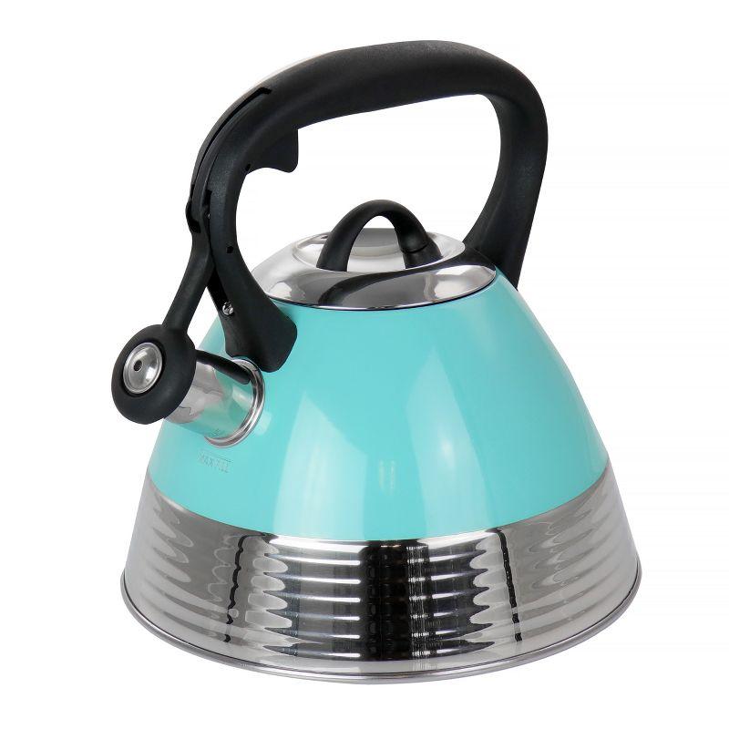 Turquoise Stainless Steel Whistling Tea Kettle with Black Handle