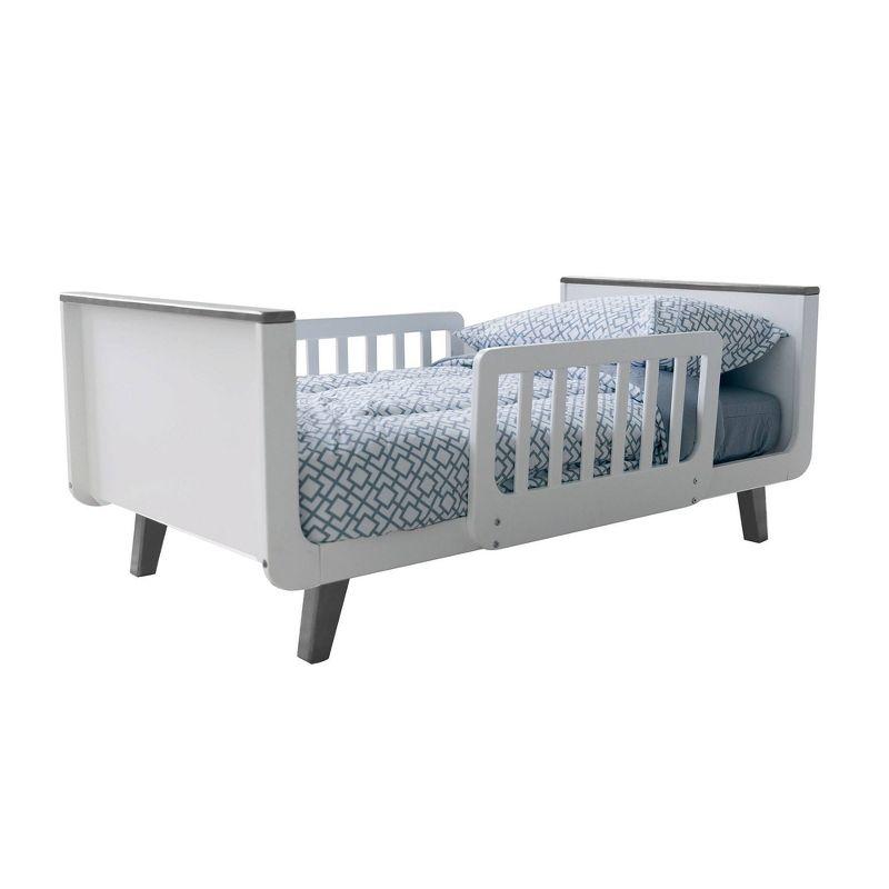 White and Gray Wood Toddler Bed with Safety Rails