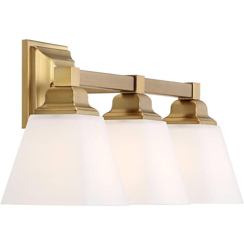 Regency Hill Mencino Modern Wall Light Warm Brass Hardwire 20" 3-Light Fixture Etched Opal Glass Shade for Bedroom Bathroom Vanity Living Room House