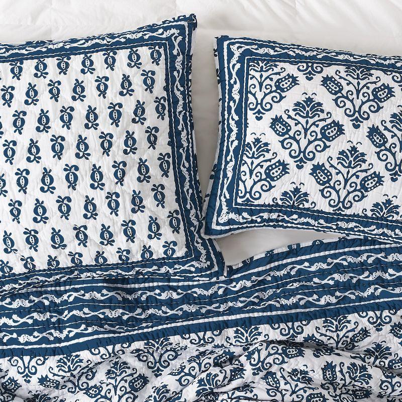 White and Indigo Cotton Reversible King Quilt