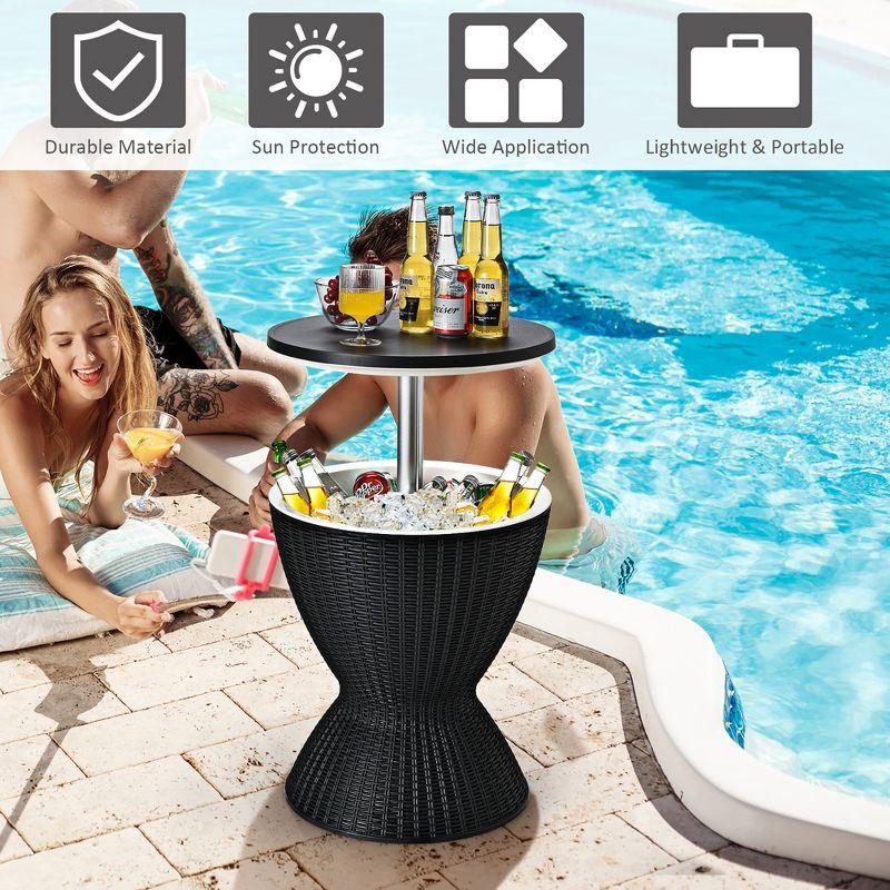 Costway 8 Gallon 3 in 1 Patio Rattan Cooler Bar Table Adjust Ice Bucket Black