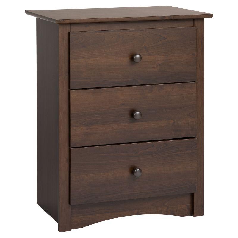 Espresso 3-Drawer Tall Nightstand with Metal Knobs