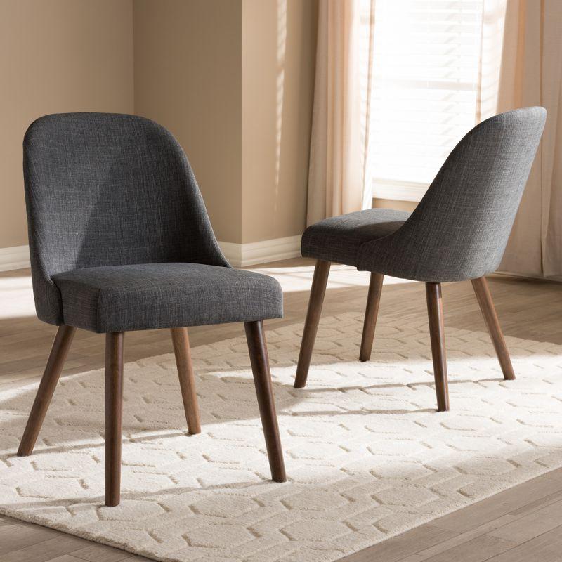 Set of 2 Cody Mid Century Modern Dining Chairs - Baxton Studio: Walnut, Fabric Seat, Foam-Padded, Retro Look