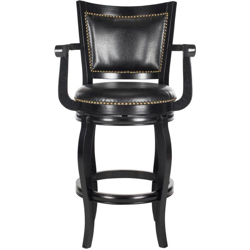 Transitional Black Leather Swivel Bar Stool with Bronze Nailhead Trim