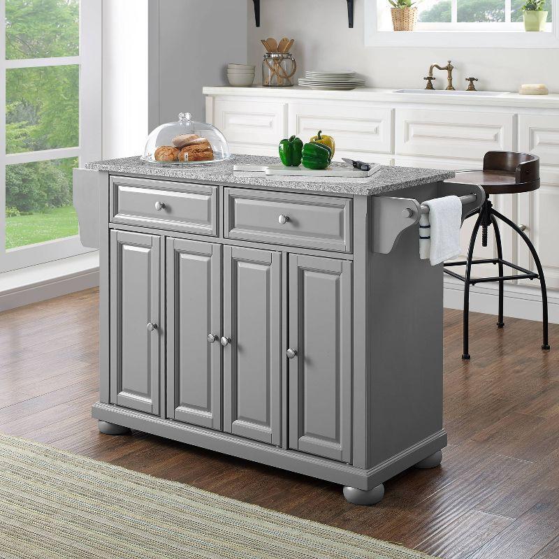 Alexandria Kitchen Island with Solid Granite Top Vintage Gray - Crosley: Adjustable Shelves, Storage Space, Nickel Hardware