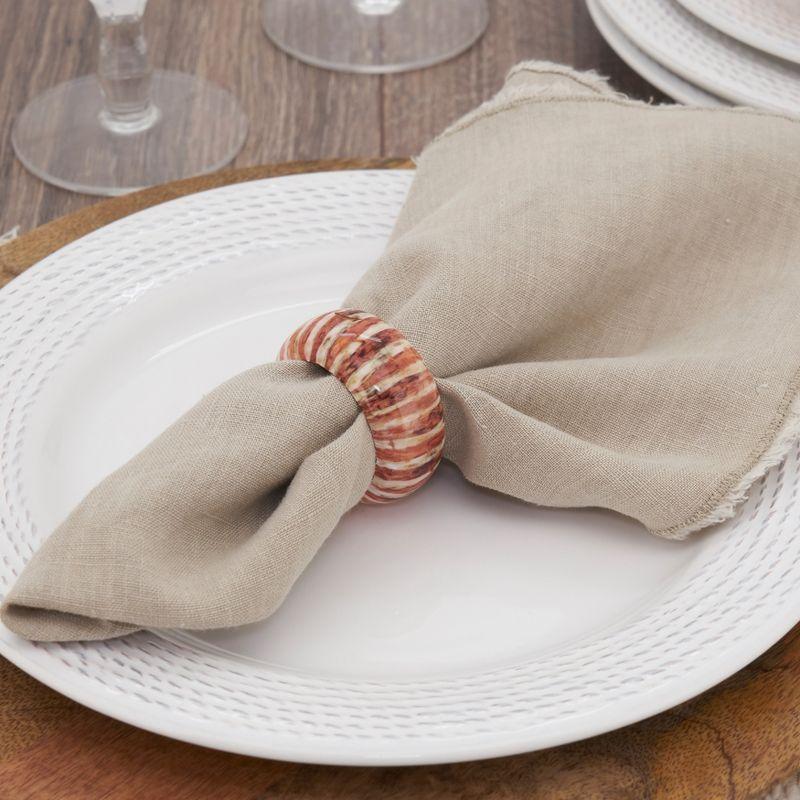 Saro Lifestyle Striped Wood Napkin Ring, Rust (Set of 4)