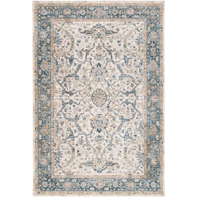 Ivory and Blue Synthetic Persian Style 5' x 8' Area Rug