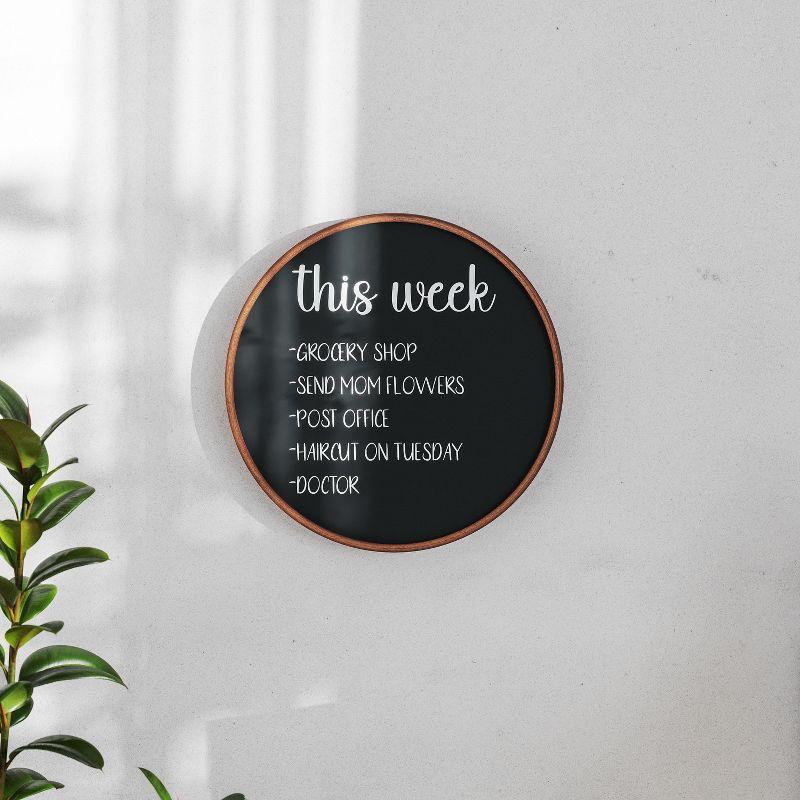 Inbox Zero Round Magnetic Wall Chalkboard With Rustic Brown Frame