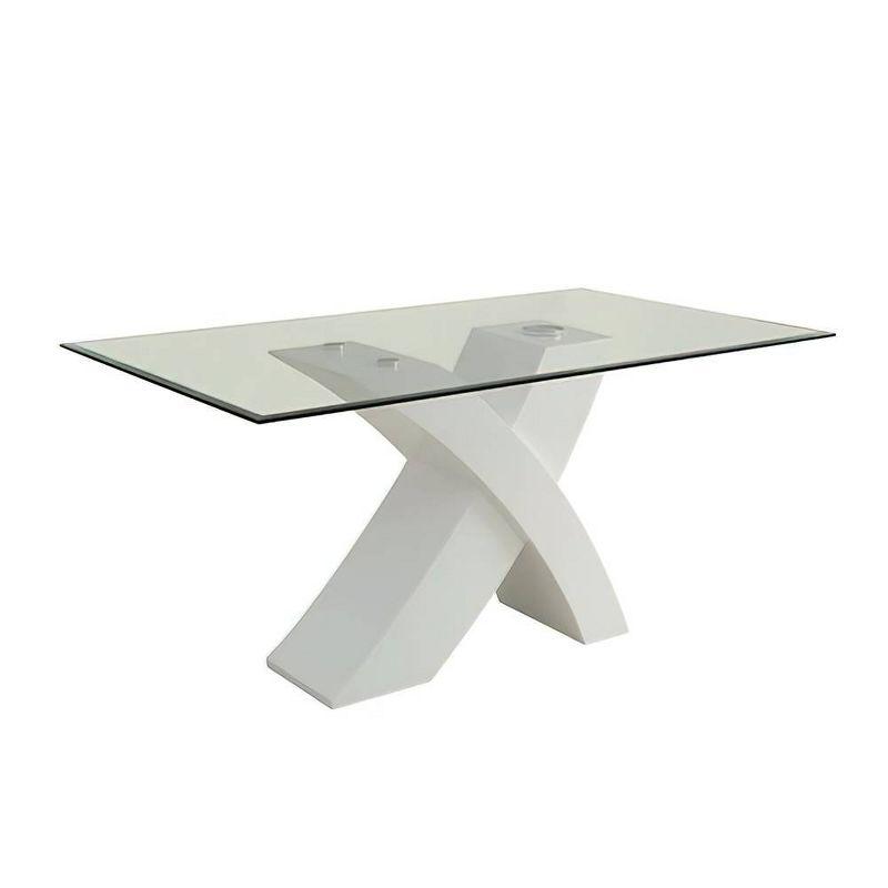 60" Pervis Dining Table White/Clear Glass - Acme Furniture: Modern 4-Seater, Criss Cross Wood Base, Non-Extension