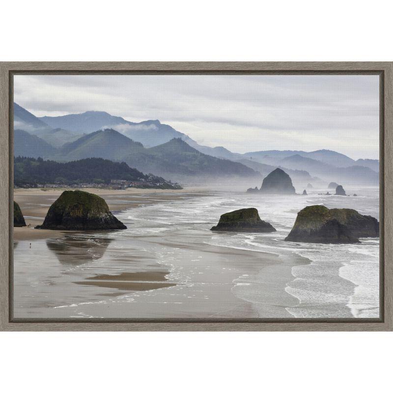 Amanti Art Cannon Beach fog rises over the coastline by Jaynes Gallery Danita Delimont Canvas Wall Art Print Framed 23 x 16-in.