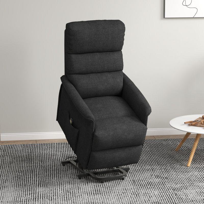 HOMCOM Electric Power Lift Recliner Chair for the Elderly, Fabric Lift Chair with Remote Control, Side Pockets for Living Room, Black