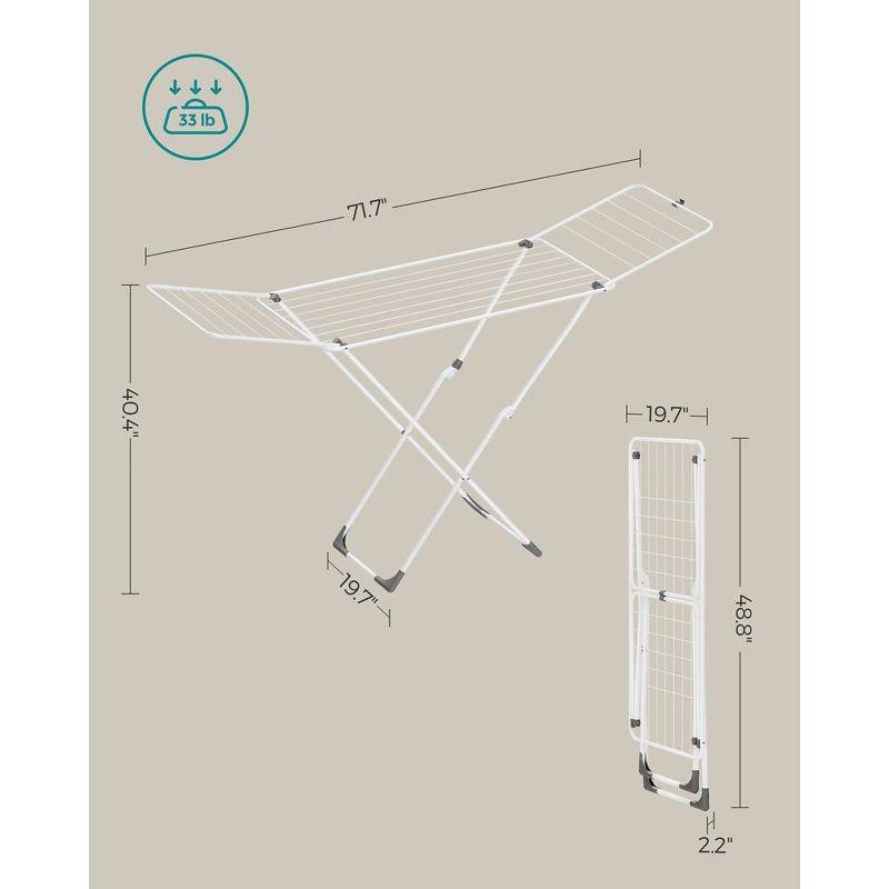 SONGMICS Clothes Drying Rack, Metal Laundry Drying Rack, Foldable, Space-Saving, Free-Standing Airer, with Gullwings, Indoor Outdoor Use, Bed Linen Clothing