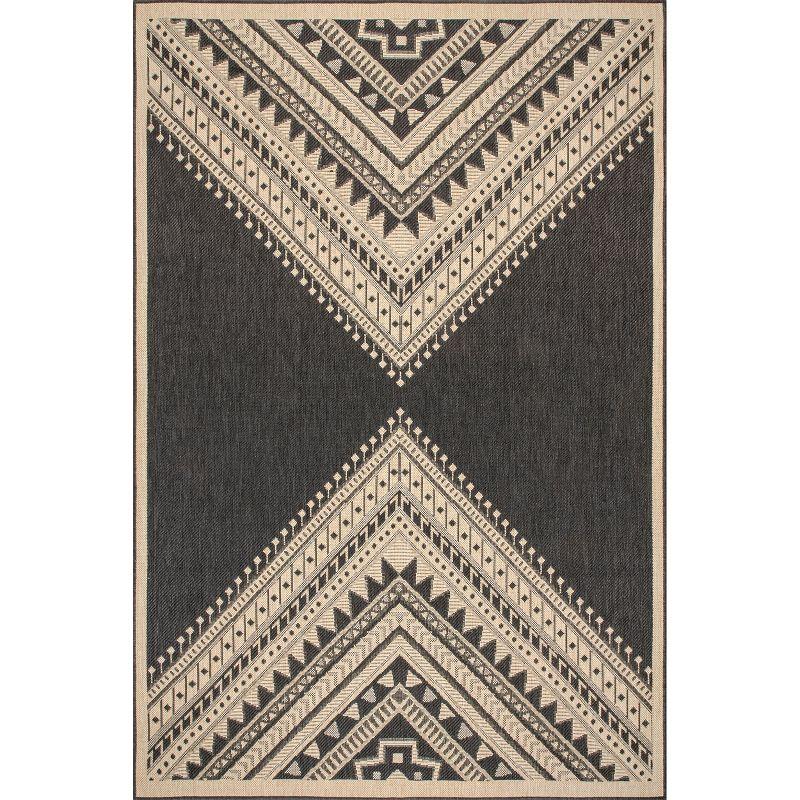 Nuloom Landry Geometric 4x6 Indoor/Outdoor Area Rug for Living Room Patio Deck Front Porch Kitchen, Charcoal/Ivory