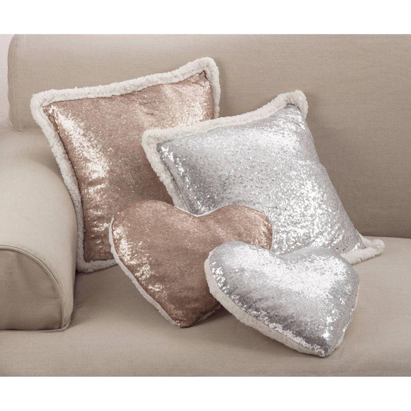 Poly Filled Heart Sequin Pillow Champagne - Saro Lifestyle: Modern Indoor Decorative Accent, Polyester Fill