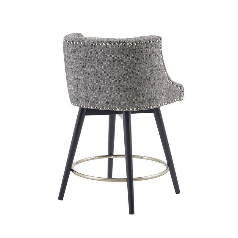 Powell Swivel Counter Height Barstool Gray: Upholstered, Nailhead Detail, Wood Legs