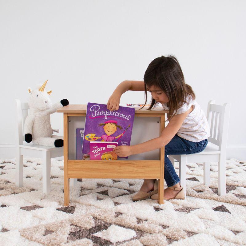 3pc Journey Collection Kids' Table and Book Rack with Chairs Natural/White - Humble Crew