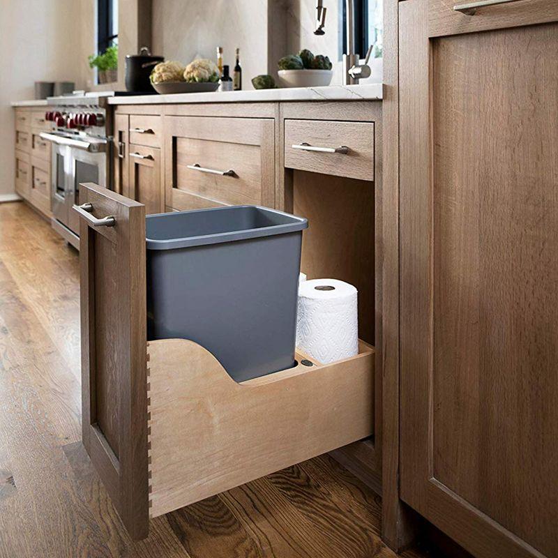 Rev-A-Shelf Pullout Trash Can for Kitchen Cabinets 35 Qt 8.75 Gal Bottom Mounted, Rear Storage, Undermount Soft-Close Slides, Silver, 4WCSC-1535DM-1