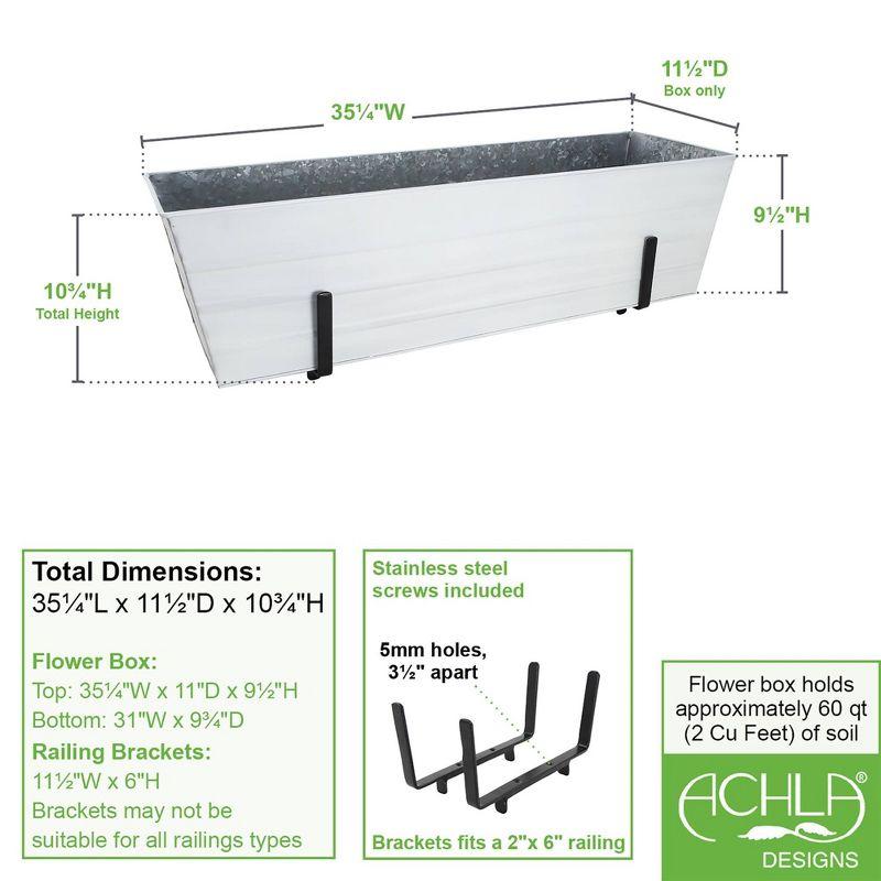 Large White Galvanized Steel Flower Box Planter with Brackets