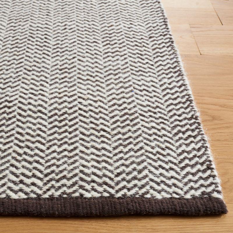 Ivory and Brown Hand-Knotted Wool Cotton 8' x 10' Rug