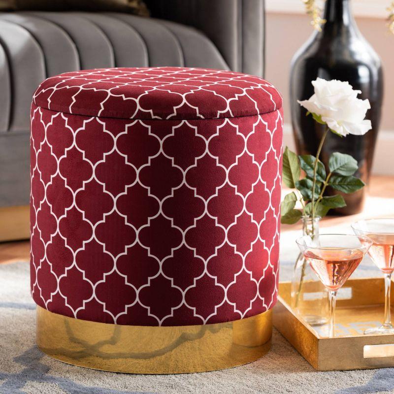 Serra Quatrefoil Velvet Upholstered Metal Storage Ottoman - Baxton Studio