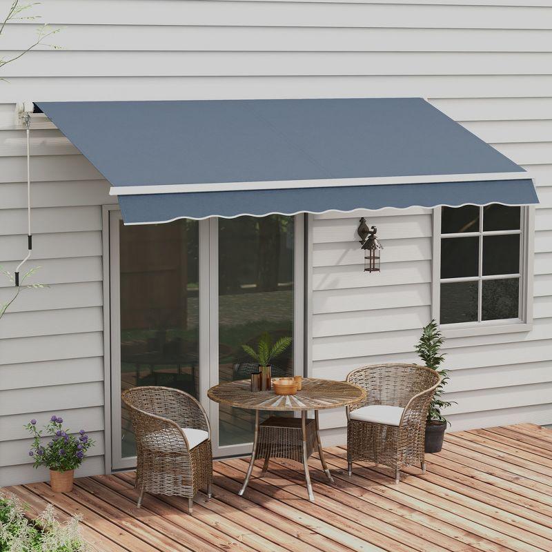 Outsunny 12' x 10' Manual Retractable Awning Outdoor Sunshade Shelter for Patio, Balcony, Yard, with Adjustable & Versatile Design