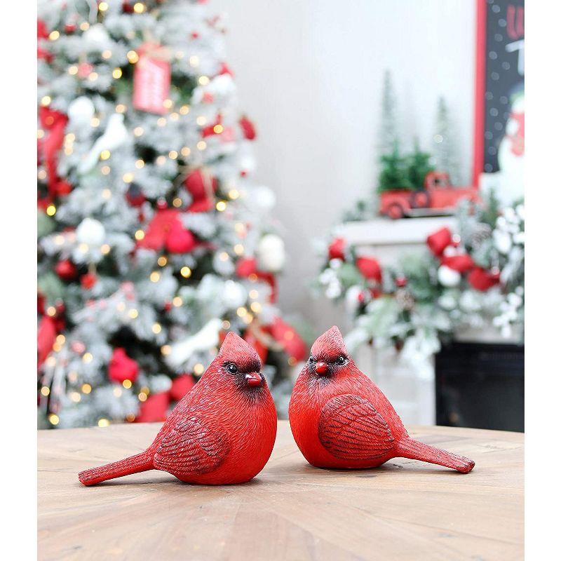 Darware Cardinal Figurines, 2pc Set; Resin Red Bird Statue Figures for Christmas and Seasonal Decor; Large 5.5 x 4 Inch Figures