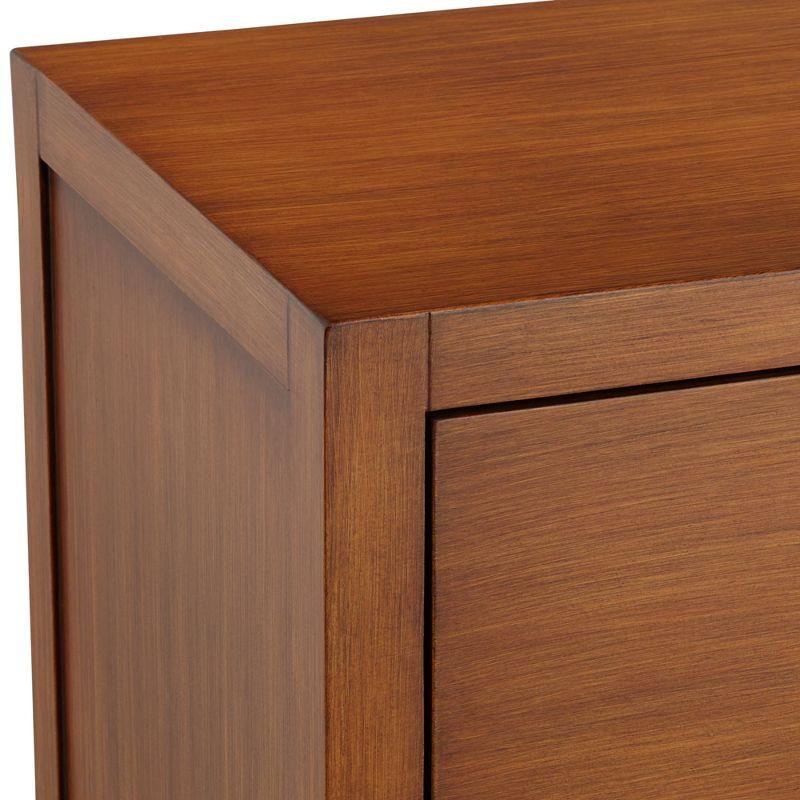 55 Downing Street Ollie 32" Wide Teak 3-Drawer Modern Cabinet with Crystal Handles