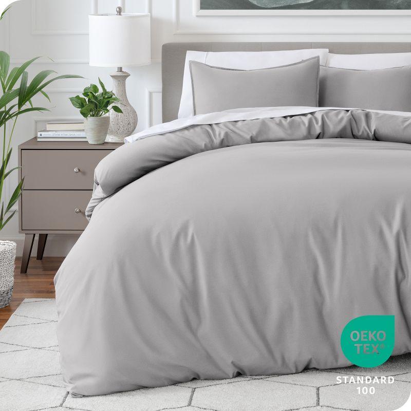 King/Cal King Light Grey Double Brushed Duvet Set by Bare Home