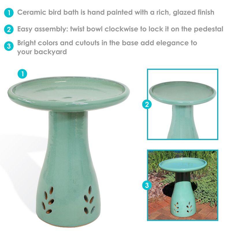 Sunnydaze Outdoor Weather-Resistant Garden Patio Classic High-Fired Smooth Ceramic Hand-Painted Bird Bath