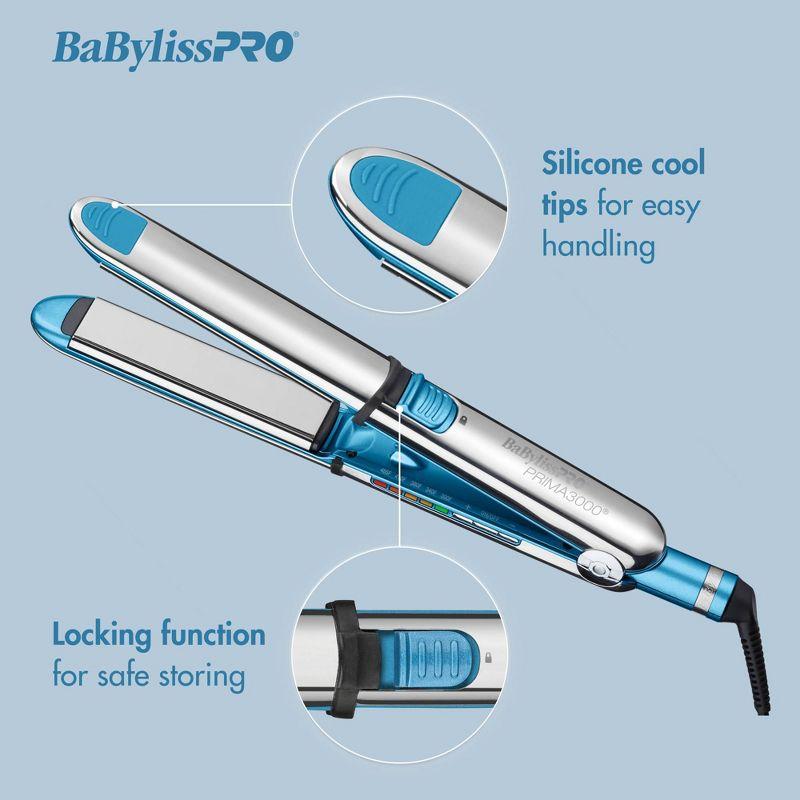 BaBylissPRO Nano Titanium Prima3000 Ionic Straightening Flat Iron - Blue - 1.25"