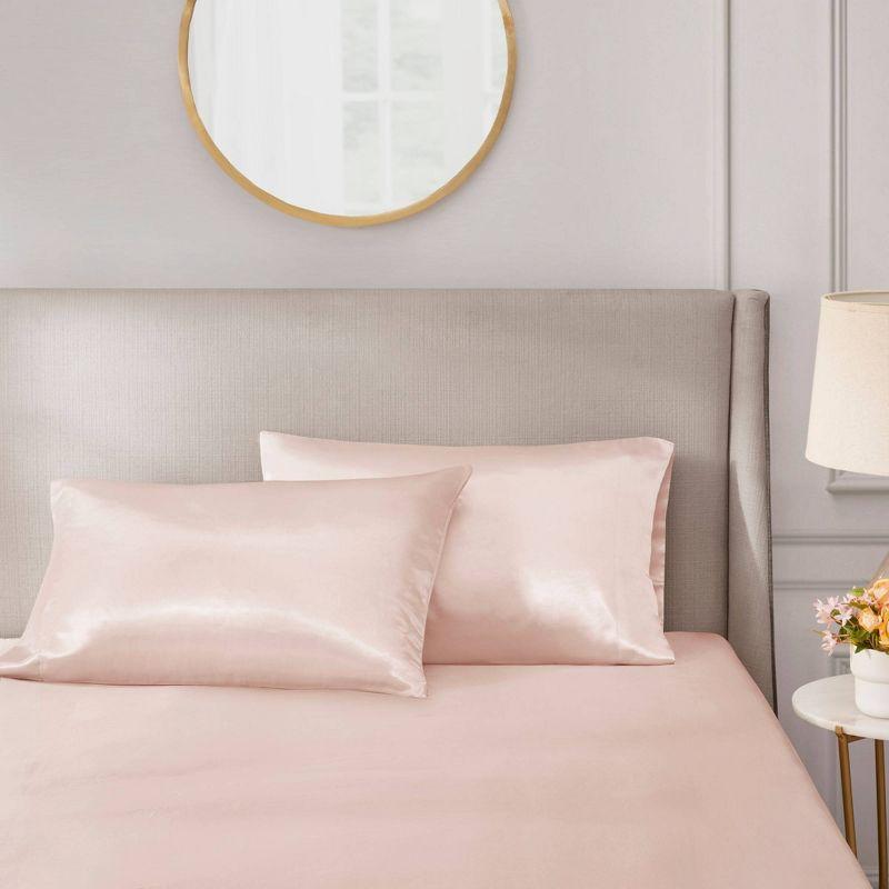 Blush and Silver Satin Standard Pillowcase Set