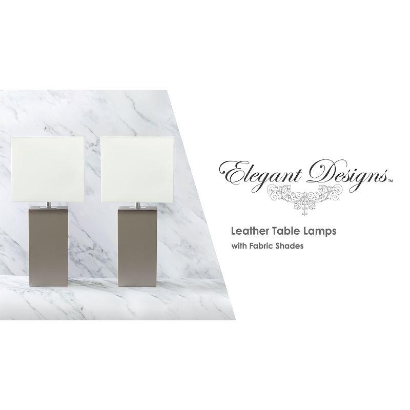 Elegant Designs Set of 2 Leather Table Lamps with Fabric Shades Espresso Brown: UL Listed, Cotton Shade, Metal Body, No Assembly Required