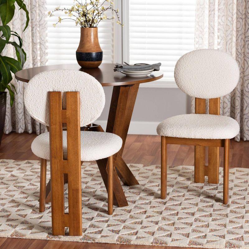Baxton Studio 2pc Kacela Boucle Fabric and Wood Dining Chair Set Cream/Walnut Brown: Upholstered, Rubberwood Frame