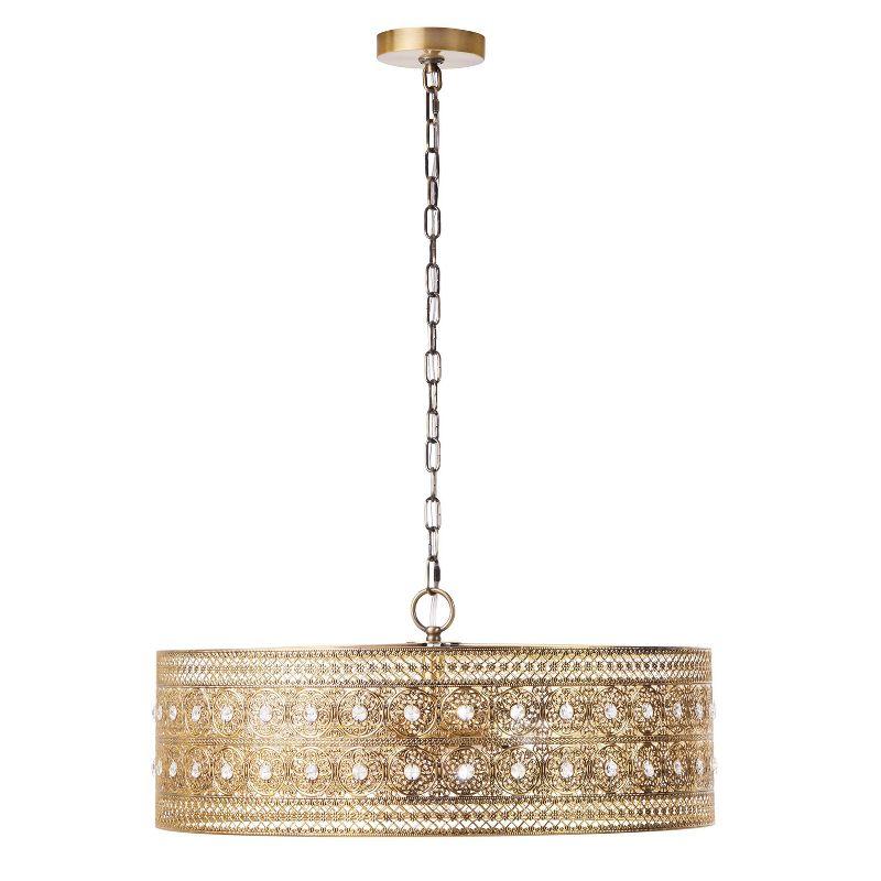23.5" 3-Light Bryar Chandelier Brass/Crystal - River of Goods: UL Listed, Adjustable Height, Metal & Crystal Drum
