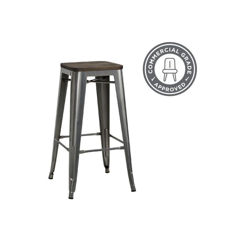 Fusion 30" Gun Metal Backless Bar Stools with Wood Seat