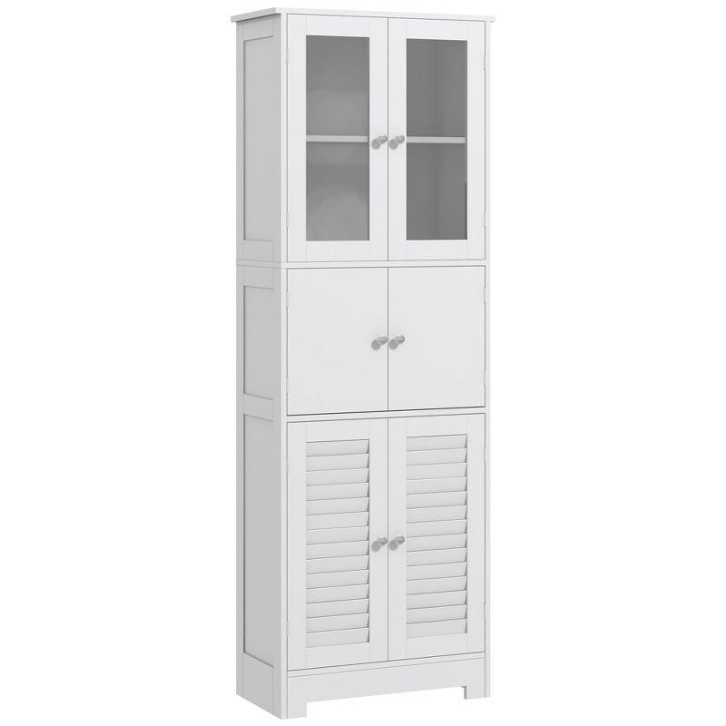 HOMCOM 67" Bathroom Cabinet with Glass/Louvred Doors, Tall Bathroom Storage Cabinet with Adjustable Shelf, White