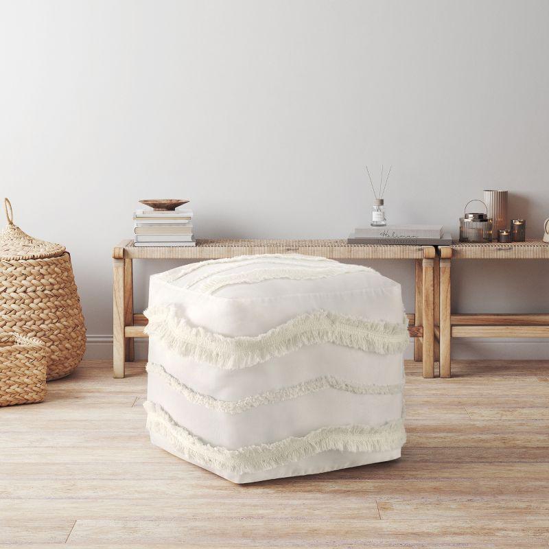 Sweet Jojo Designs Fabric Ottoman Pouf Cover Unstuffed Boho Fringe Ivory - Insert Not Included