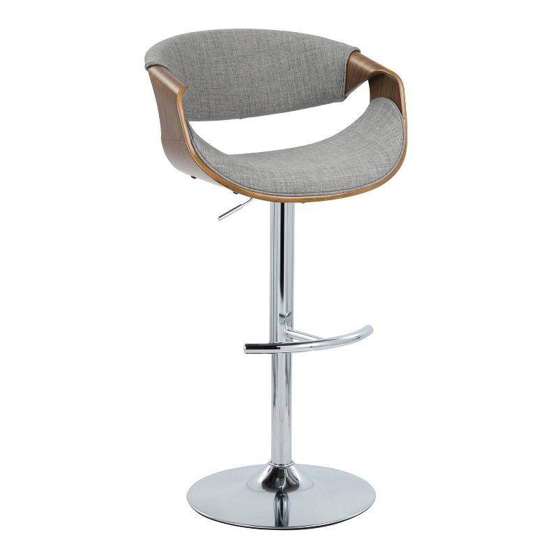 Curvo Light Gray Adjustable Swivel Barstool with Walnut Armrests