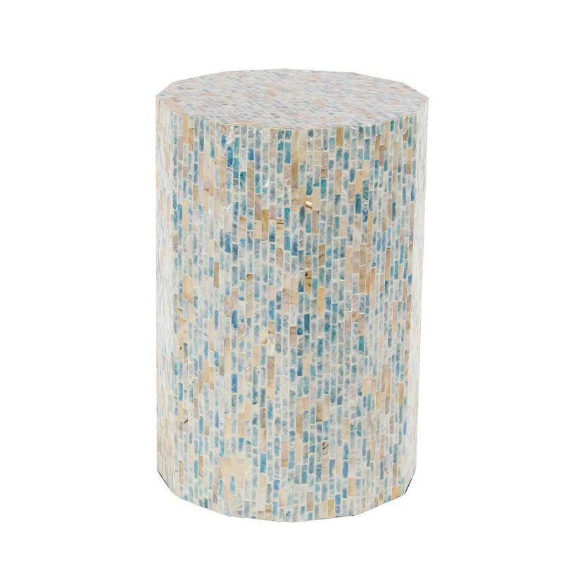 Natural Wood and Shell Octagon Accent Table Blue - Olivia & May: Handmade, No Assembly Required