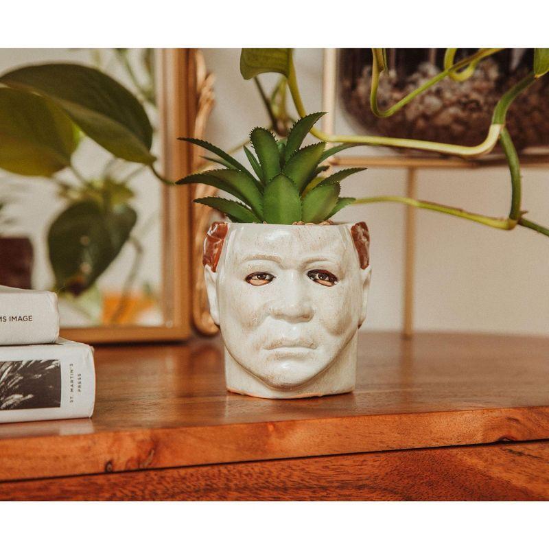 Michael Myers Themed 3" Ceramic Mini Planter with Lifelike Succulent