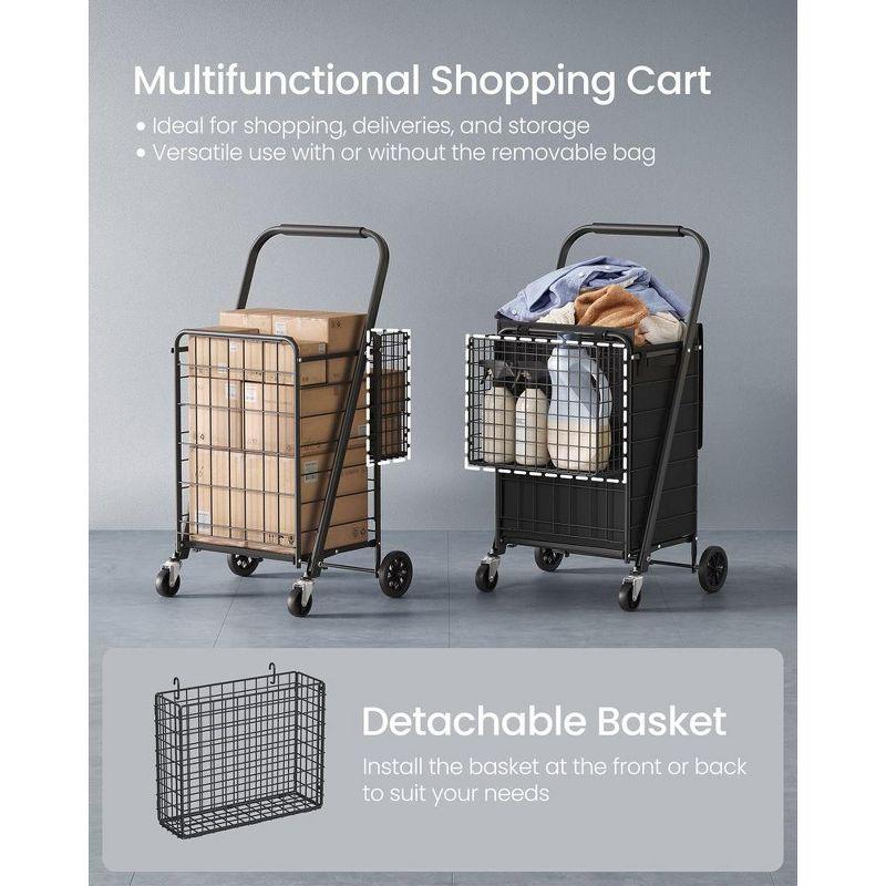 Foldable Shopping Cart, Heavy Duty Grocery Cart, Utility Cart, 360° SwivelBag, Removable Basket,