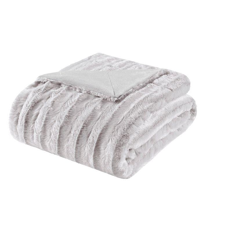 Madison Park Duke Gray Long Fur Throw 50x60"
