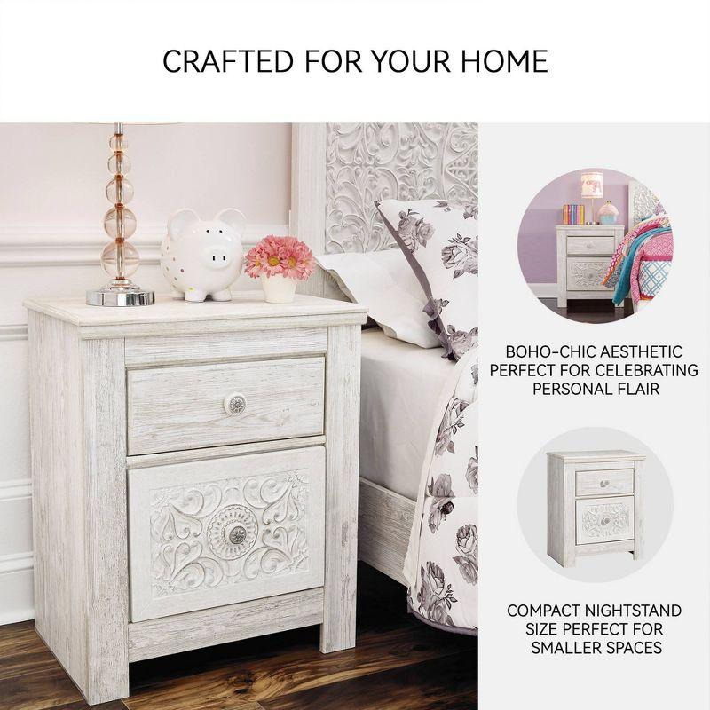 Paxberry Two Drawer Nightstand White Wash - Signature Design by Ashley: Traditional Style, USB Port, Storage Function